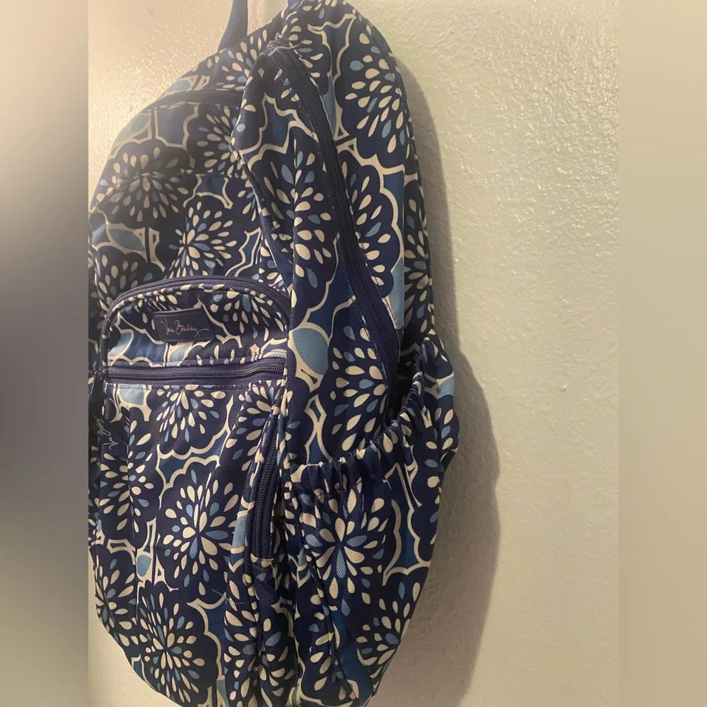 Vera Bradley Navy and White Floral‎ Backpack with Matching Wallet